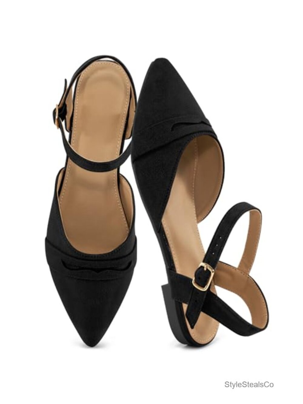 Womens Pointed Toe Slingback Sandals Faux Suede Comfortable Dressy Work Flats